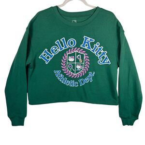 Hello Kitty‎ Athletic Dept Crop Sweatshirt Green Varsity College Y2K Kawaii M